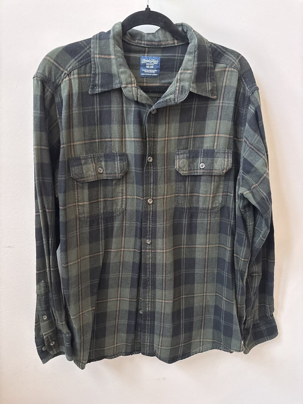 Faded Glory Olive Green Plaid Flannel Shirt Size XL 46-48 - Picture 2 of 5